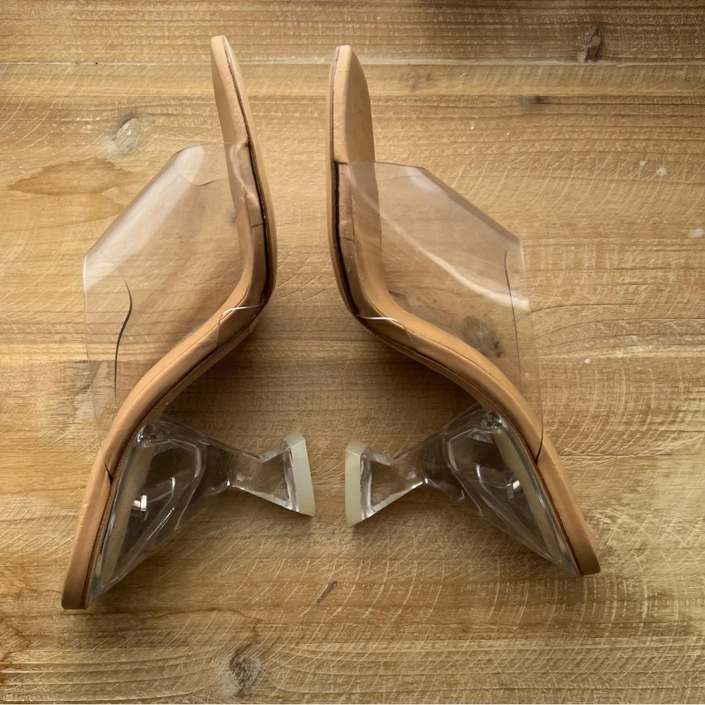 Larroudé Madonna Lucite Vinyl Mules In Tan Leather Size 7.5 New